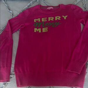 Lilly Pulitzer Pink Crewneck Sweater with Lime Green 'Merry Merry Me' Graphic